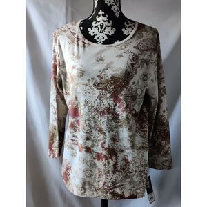 NWT Sonoma Life +‎ Style Floral Top Blouse Rhinestone Long Sleeve Size XL